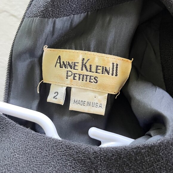 Vintage 90s Anne Klein 100% Wool Black Midi Dress Size 2 Petite - Picture 5 of 10